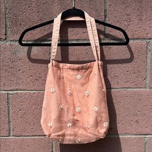 Small Peach Blush Embroidered Floral Tote Bag